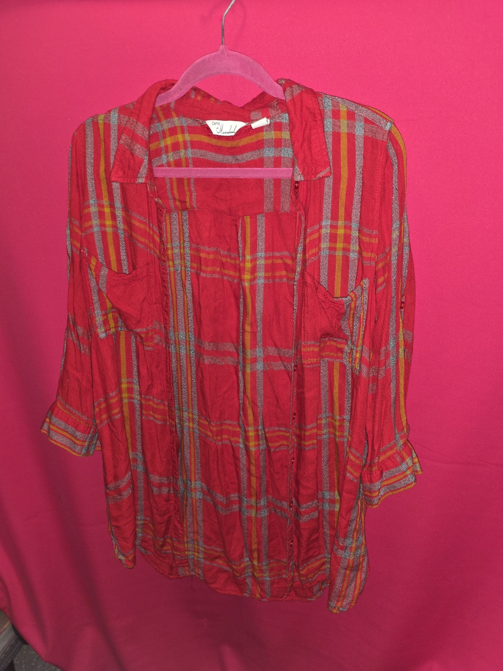 Red Plaid Button-Up Shirt
